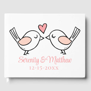 Cute Love Bird Tecknad Lovebird Rosa Bröllop Gästböcker