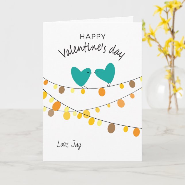 Cute Love Bird Valentine Day Card Kort (Gul blomma)