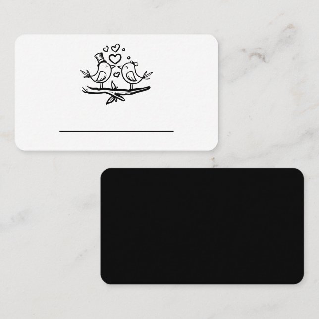 Cute Love birds Black White Lovebird Bröllop Placeringskort (Fram/baksida)