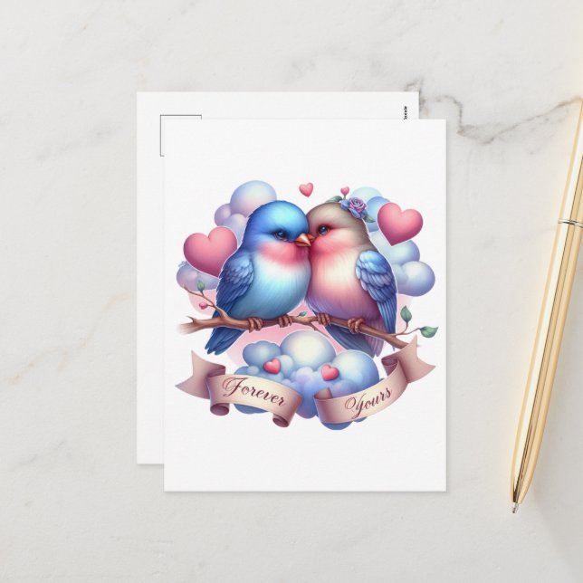 Cute love birds för alltid dina Valentine Helg Vykort (Fram/Back In Situ)