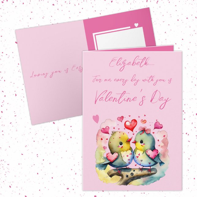 Cute love birds namn rosa Alla hjärtans dag Kort (Skapare uppladdad)