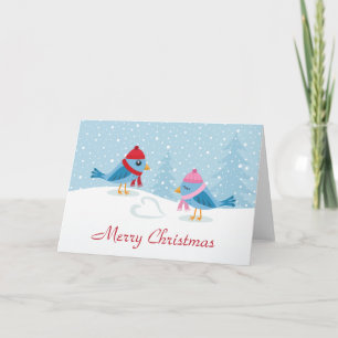 Cute love birds på kortet snö god jul helgkort
