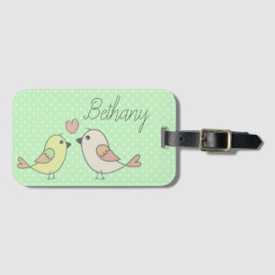 Cute Love birds på Mint Grönt Polka Dot Bagagebricka