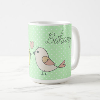 Cute Love birds på Mint Grönt Polka Dot Kaffemugg