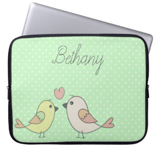 Cute Love birds på Mint Grönt Polka Dot Laptop Fodral