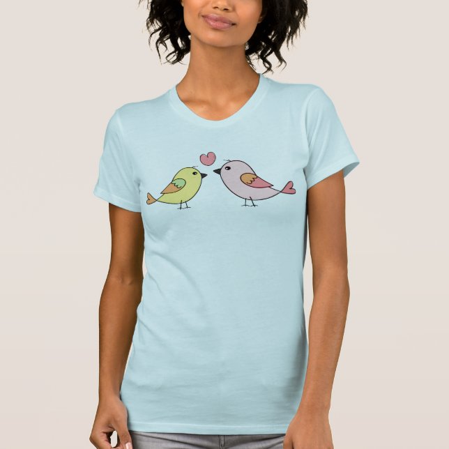 Cute Love birds Pastel Illustration T Shirt (Framsida)