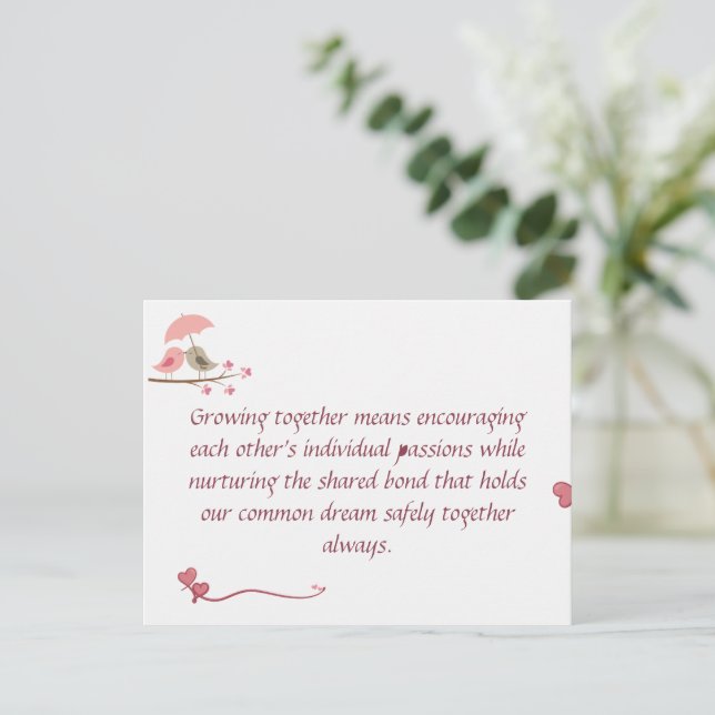 Cute Love Birds Postcard | Shared Future & Growth  Vykort (Stående Fram)