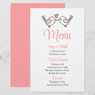 Cute Love birds Rosa Lovebird Bröllop Menu