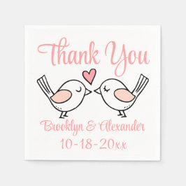 Cute Love birds Rosa Tack Lovebird Bröllop Pappersservett