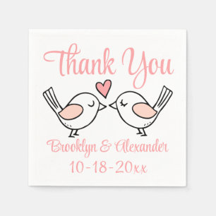 Cute Love birds Rosa Tack Lovebird Bröllop Pappersservett