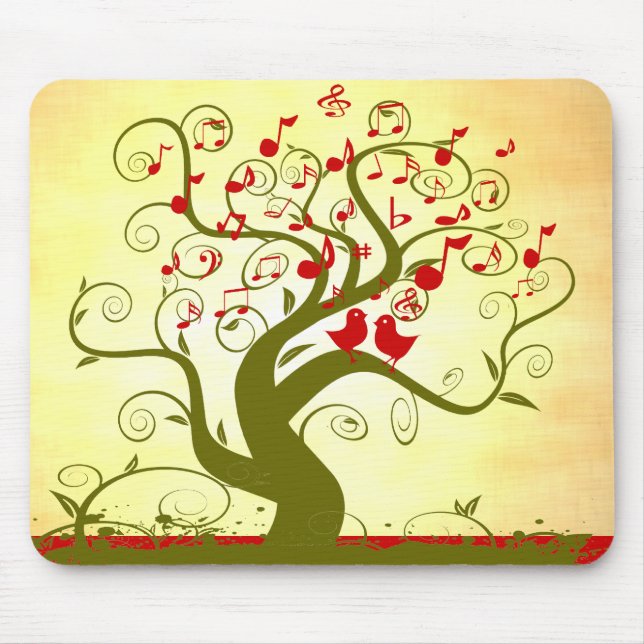 Cute Love birds Singing Swirl Träd MousePad Musmatta (Framsidan)