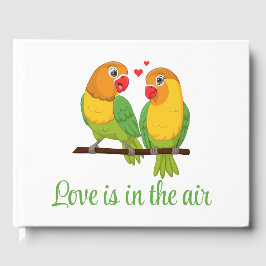 Cute Love birds Tecknad Lovebird Grönt Bröllop Gästböcker