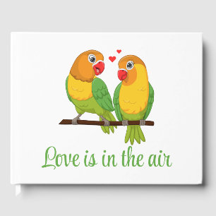 Cute Love birds Tecknad Lovebird Grönt Bröllop Gästböcker