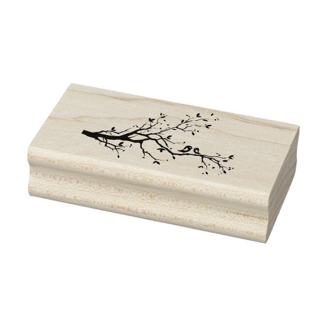 Cute love birds vid träd gren stämpel (Stämpel)