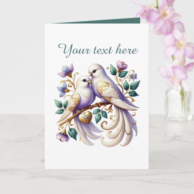 Cute love birds Wedding add text Kort (Orkide)