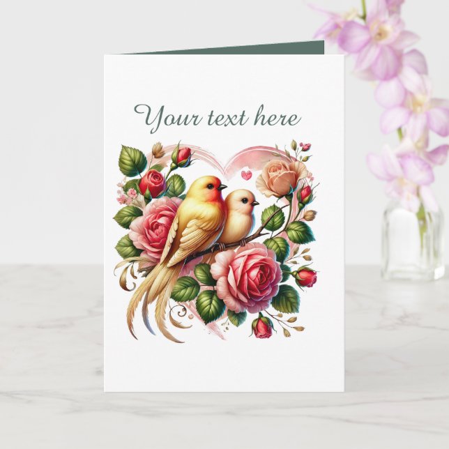 Cute love birds Wedding add text  Kort (Orkide)