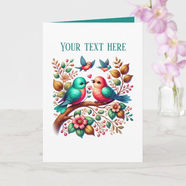 Cute love birds Wedding add text  Kort (Orkide)