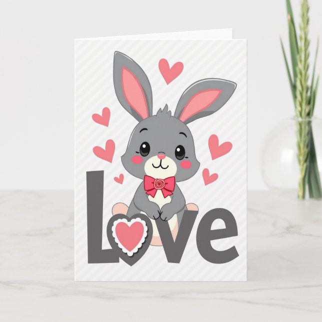 Cute Love Bunny Hearts Card Kort (Framsida)
