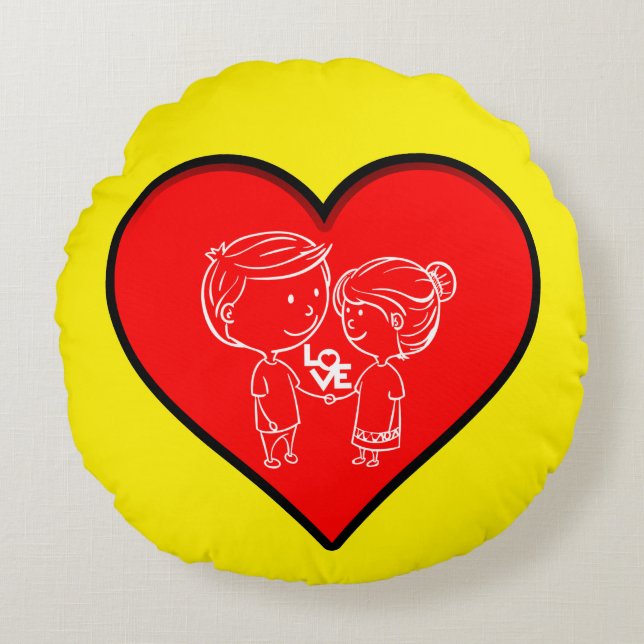 Cute Love Couple Heart Design Round Pillow Rund Kudde (Framsidan)