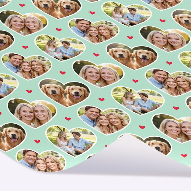 Cute Love Heart 4 Photo Elegant Mint Pattern Presentpapper (Skapare uppladdad)