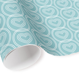 Cute Love Heart Circles Teal Blue Modern Pattern Presentpapper