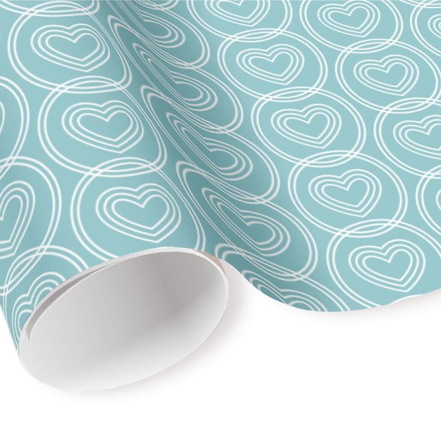Cute Love Heart Circles Teal Blue Modern Pattern Presentpapper (Skapare uppladdad)