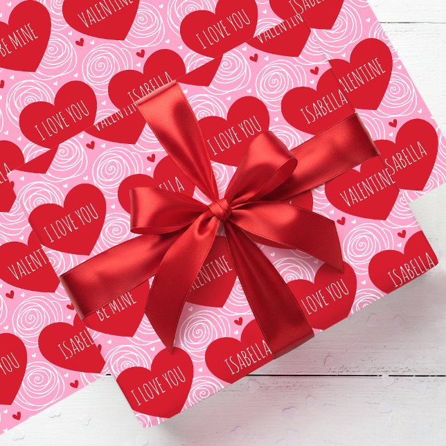 Cute Love Heart Custom Text Modern Valentine's Day Presentpapper (Skapare uppladdad)