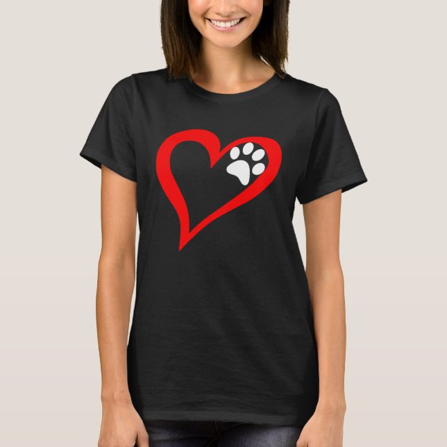 Cute Love Heart Dog Cat Paw Print T Shirt (Framsida)