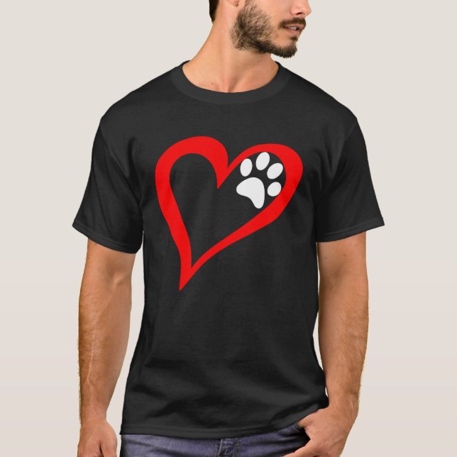 Cute Love Heart Dog Cat Paw Print T Shirt (Framsida)