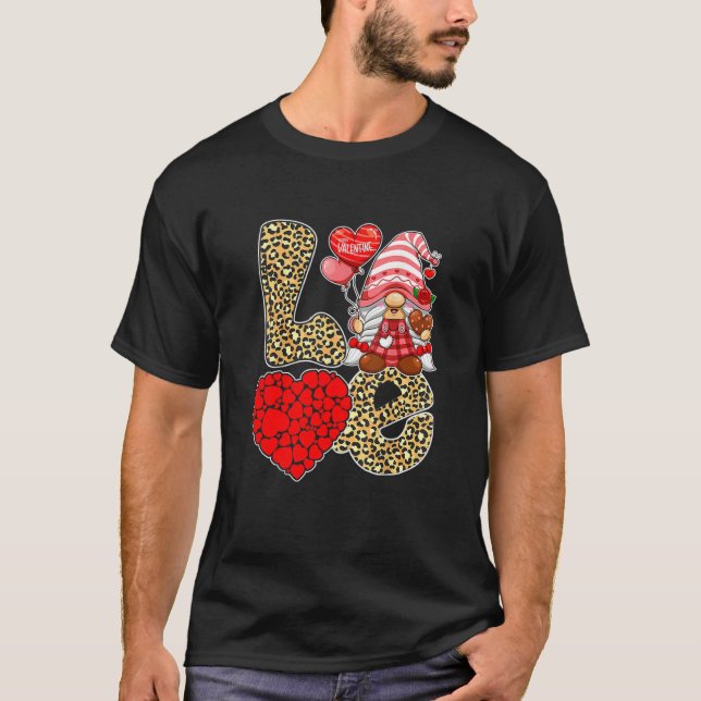 Cute Love Heart Gnome Leopard Cheetah Print Valent T Shirt (Framsida)