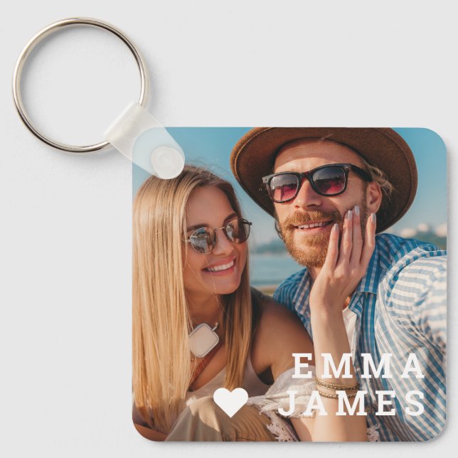 Cute Love Heart Photo Couples Personalized Names Nyckelring (Framsida)