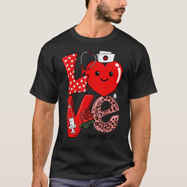 Cute Love Heart Stethoscope CNA Nurse Life Valenti T Shirt (Framsida)