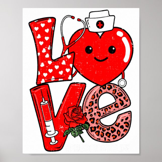 Cute Love Heart Stethoscope Phlebotomist Life Vale Poster (Framsidan)