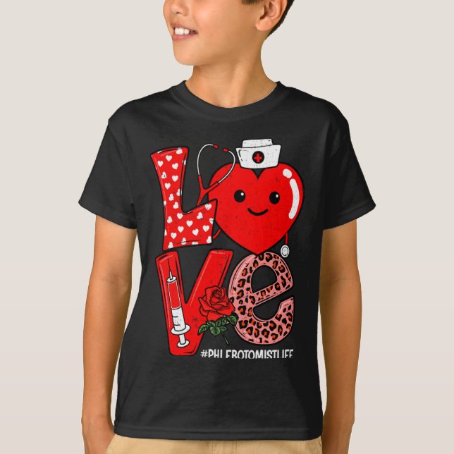 Cute Love Heart Stethoscope Phlebotomist Life Vale T Shirt (Framsida)