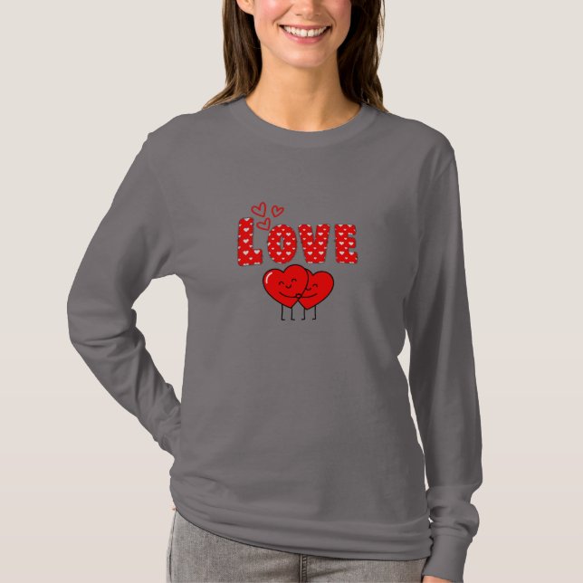 Cute Love Hearts Valentine Design T Shirt (Framsida)