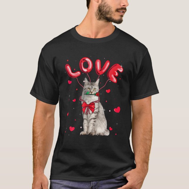 Cute Love Maine Coon Cat Valentine Pet Cat Lover T Shirt (Framsida)