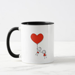 Cute Love Mug – Cartoon Couple with Red Heart Mugg