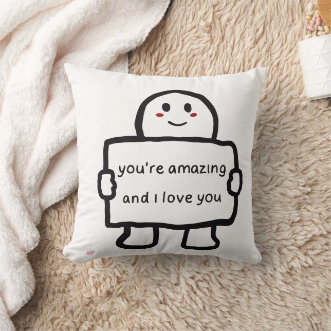 Cute Love Note Character Throw Pillow Kudde (Filt)
