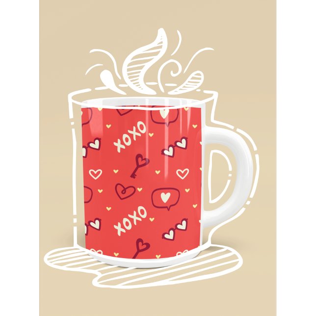 Cute Love Pattern with Hearts, XOXO, and Keys Kaffemugg (Skapare uppladdad)
