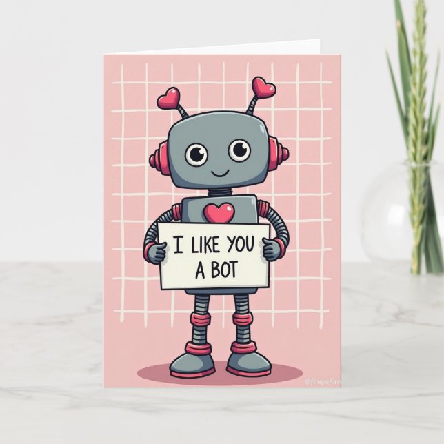 Cute Love Robot I Like You A Bot Card Kort (Framsida)