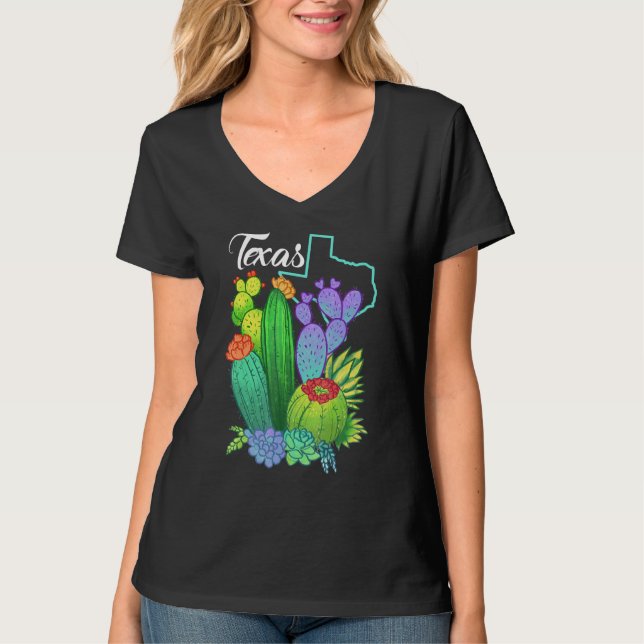 Cute Love Texas Blooming Cactus Flowers T Shirt (Framsida)
