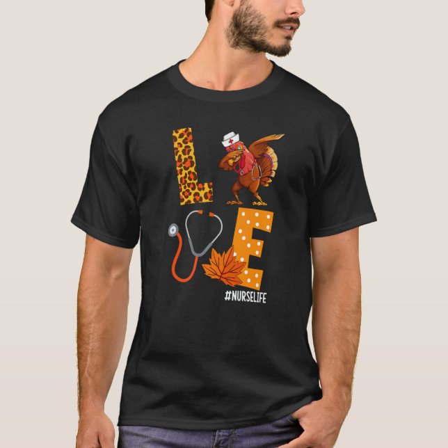 Cute Love Turkey Nurse Dabbing Stethoscope Thanksg T Shirt (Framsida)
