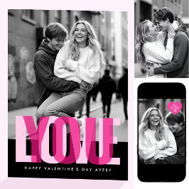 Cute Love You 3 Photos Valentine's Day Black Pink Kort