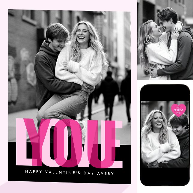 Cute Love You 3 Photos Valentine's Day Black Pink Kort (Skapare uppladdad)