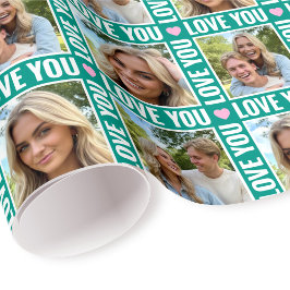 Cute Love You 4 Photo Collage Green Pink Heart Presentpapper