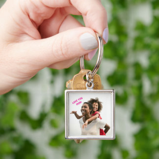 Cute Love You Mom Photo Keychain Gift Fyrkantig Silverfärgad Nyckelring
