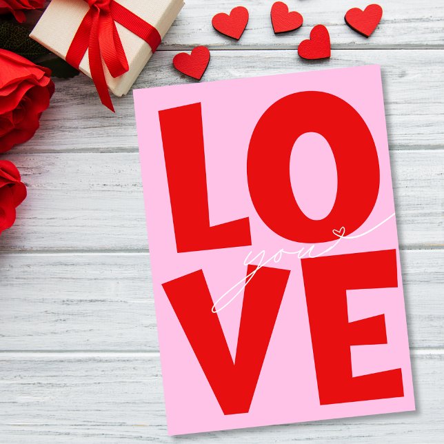 Cute Love You Pink Red Heart Valentine's day  Helgkort (Skapare uppladdad)