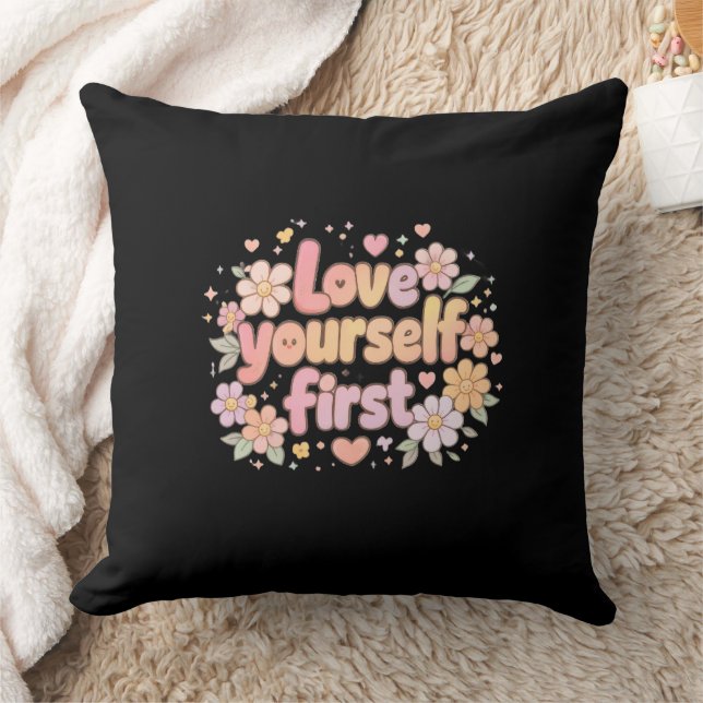 Cute Love Yourself Floral Quote Design | Gift Bag Kudde (Filt)