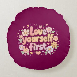 Cute Love Yourself Floral Quote Design | Gift Bag Rund Kudde