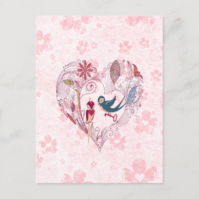 Cute loveable bird med nyckel till kärlek vykort (Framsida)